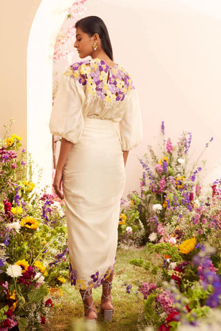 Chandrima-Ivory Pansy Gathered Skirt-INDIASPOPUP.COM