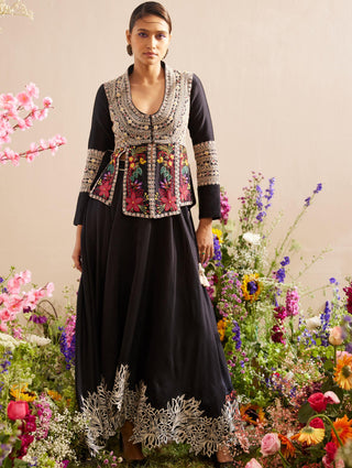 Chandrima-Black Contrast Cutwork Skirt-INDIASPOPUP.COM