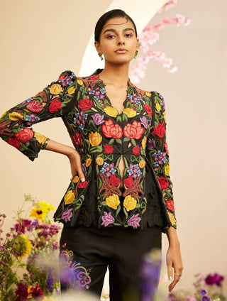 Chandrima-Black Embroidered And Cutwork Jacket-INDIASPOPUP.COM
