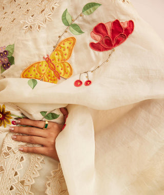 Chandrima-Ivory Applique & Cutwork Sari With Unstitched Blouse-INDIASPOPUP.COM