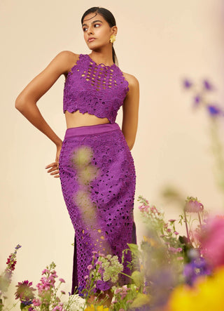 Chandrima-Purple Cutwork Skirt-INDIASPOPUP.COM