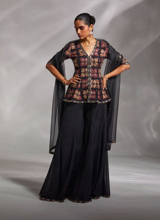 Divya Aggarwal-Etana Black Embroidered Sharara Set-INDIASPOPUP.COM