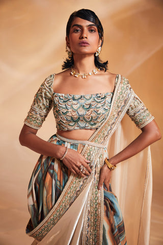 Divya Aggarwal-Avery Multicolor Printed Sari With Blouse-INDIASPOPUP.COM