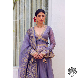 Rar Studio-Charcoal Chanderi Lehenga Set-INDIASPOPUP.COM