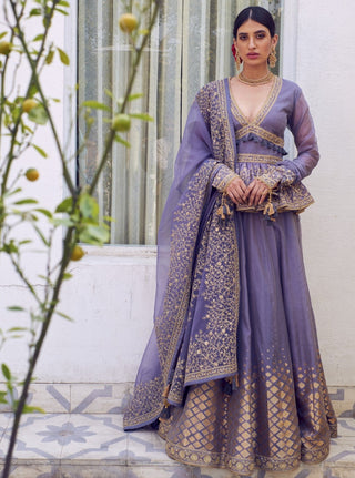 Rar Studio-Charcoal Chanderi Lehenga Set-INDIASPOPUP.COM