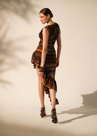 Nikita Mhaisalkar-Multicolour Stripe Print Ruffle Skirt-INDIASPOPUP.COM