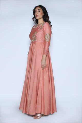 Nautanky - Dusty Rose Embroidered Gown - INDIASPOPUP.COM