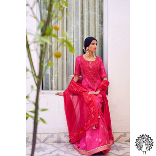 Rar Studio-Fuchsia & Red Anarkali Set-INDIASPOPUP.COM