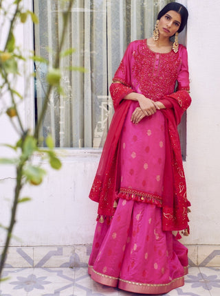 Rar Studio-Fuchsia & Red Anarkali Set-INDIASPOPUP.COM