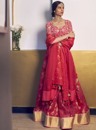 Rar Studio-Fuchsia Chanderi Lehenga Set-INDIASPOPUP.COM