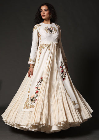 Rohit Bal-Ivory Matka Silk Split Anarkali Set-INDIASPOPUP.COM