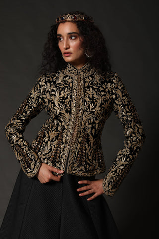 Rohit Bal-Gold Black Silk Velvet Short Jacket-INDIASPOPUP.COM