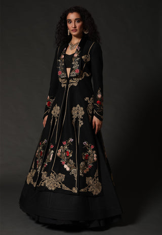 Rohit Bal-Black Matka Silk Jacket-INDIASPOPUP.COM