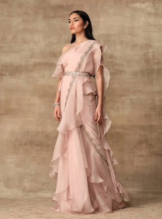 Ridhi Mehra-Blush Pink Peplum & Saree With Belt-INDIASPOPUP.COM