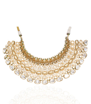 Preeti Mohan-Gold Plated Polki Bridal Necklace Set-INDIASPOPUP.COM