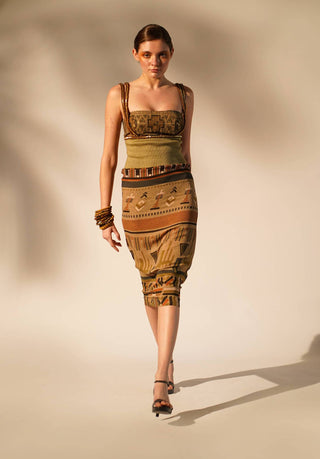 Nikita Mhaisalkar-Green Aztec Print Rib Dress And Tube-INDIASPOPUP.COM