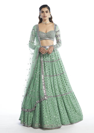 Vvani By Vani Vats-Mint Tiered Lehanga Set-INDIASPOPUP.COM