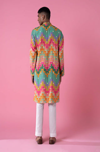 Siddhartha Bansal-Multicolor Chevron Kurta Bundi Set-INDIASPOPUP.COM
