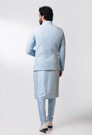 Nautanky-Blue Pearl Embroidered Kurta Set With Jacket-INDIASPOPUP.COM