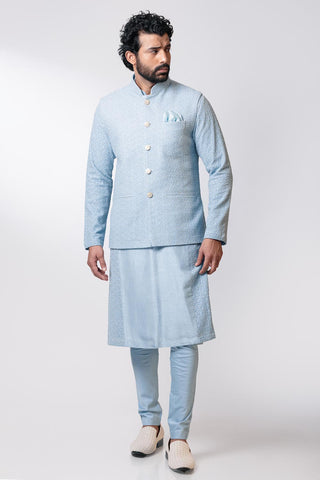Nautanky-Blue Pearl Embroidered Kurta Set With Jacket-INDIASPOPUP.COM