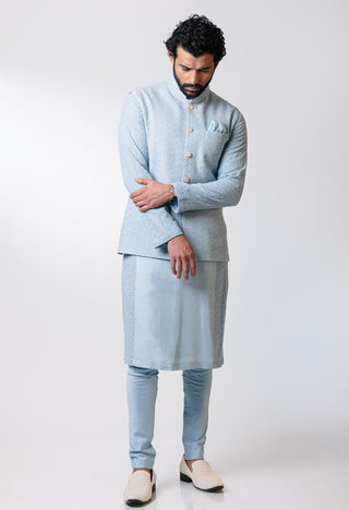 Nautanky-Blue Pearl Embroidered Kurta Set With Jacket-INDIASPOPUP.COM