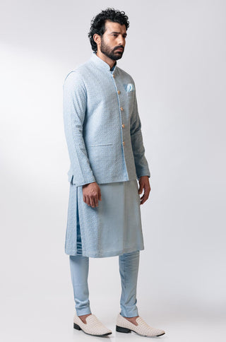 Nautanky-Blue Pearl Embroidered Kurta Set With Jacket-INDIASPOPUP.COM