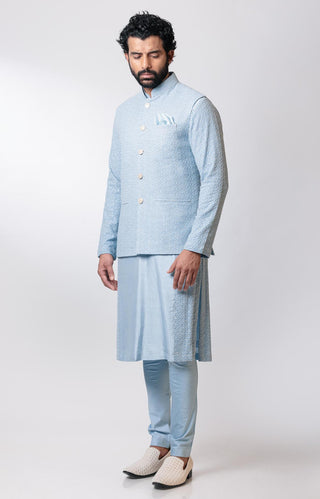 Nautanky-Blue Pearl Embroidered Kurta Set With Jacket-INDIASPOPUP.COM
