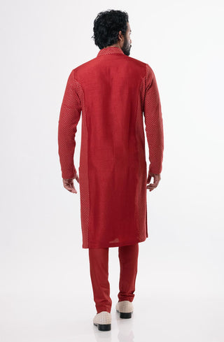 Nautanky-Crimson Embroidered Kurta Set-INDIASPOPUP.COM