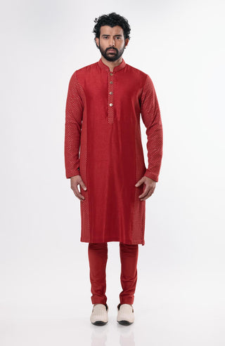 Nautanky-Crimson Embroidered Kurta Set-INDIASPOPUP.COM