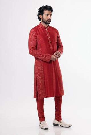 Nautanky-Crimson Embroidered Kurta Set-INDIASPOPUP.COM