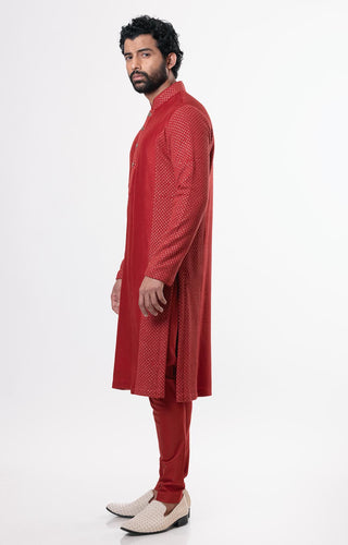 Nautanky-Crimson Embroidered Kurta Set-INDIASPOPUP.COM