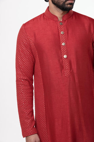 Nautanky-Crimson Embroidered Kurta Set-INDIASPOPUP.COM