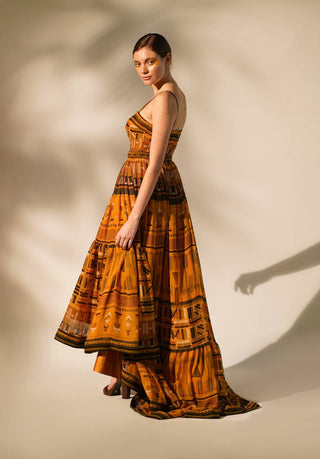 Nikita Mhaisalkar-Mustard Aztec Print Maxi-INDIASPOPUP.COM