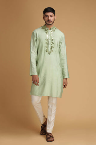 Chatenya Mittal-Green Mirror Kurta With Pant-INDIASPOPUP.COM