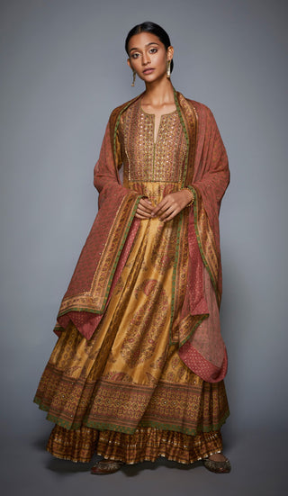 Ri.Ritu Kumar-Golden Kurta With Palazzo & Dupatta-INDIASPOPUP.COM
