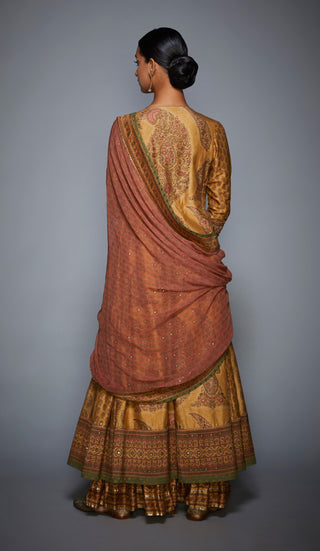 Ri.Ritu Kumar-Golden Kurta With Palazzo & Dupatta-INDIASPOPUP.COM