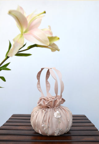 Lavanya Ahuja-Blush Hand Embroidered Drawstring Bag-INDIASPOPUP.COM