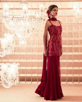 Charu & Vasundhara-Oxblood Red Kurtas & Sharara-INDIASPOPUP.COM