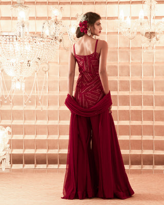 Charu & Vasundhara-Oxblood Red Kurtas & Sharara-INDIASPOPUP.COM