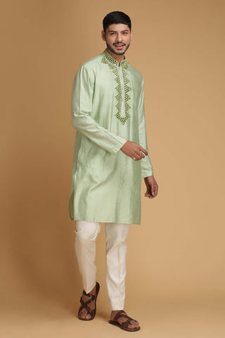 Chatenya Mittal-Green Mirror Kurta With Pant-INDIASPOPUP.COM