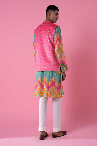 Siddhartha Bansal-Multicolor Chevron Kurta Bundi Set-INDIASPOPUP.COM