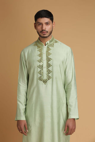 Chatenya Mittal-Green Mirror Kurta With Pant-INDIASPOPUP.COM