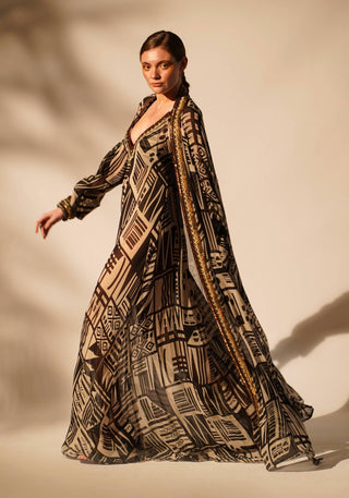 Nikita Mhaisalkar-Abstract Printed Maxi And Jacket-INDIASPOPUP.COM