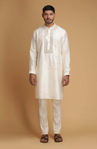 Chatenya Mittal-Ivory Mirror Kurta With Pant-INDIASPOPUP.COM