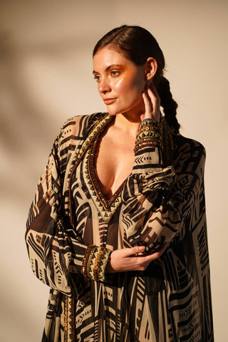 Nikita Mhaisalkar-Abstract Printed Maxi And Jacket-INDIASPOPUP.COM