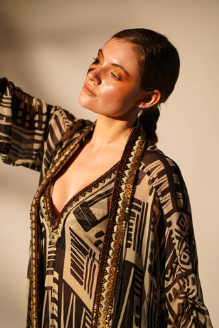 Nikita Mhaisalkar-Abstract Printed Maxi And Jacket-INDIASPOPUP.COM