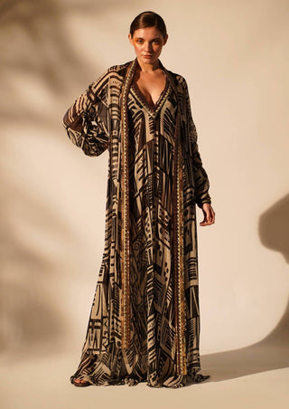 Nikita Mhaisalkar-Abstract Printed Maxi And Jacket-INDIASPOPUP.COM