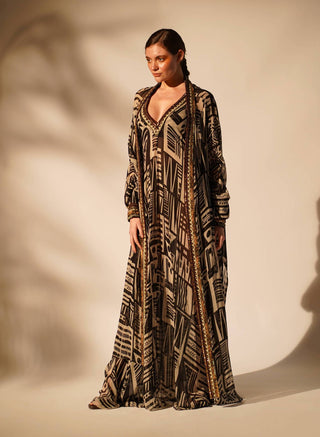 Nikita Mhaisalkar-Abstract Printed Maxi And Jacket-INDIASPOPUP.COM