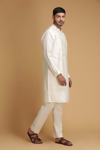 Chatenya Mittal-Ivory Mirror Kurta With Pant-INDIASPOPUP.COM