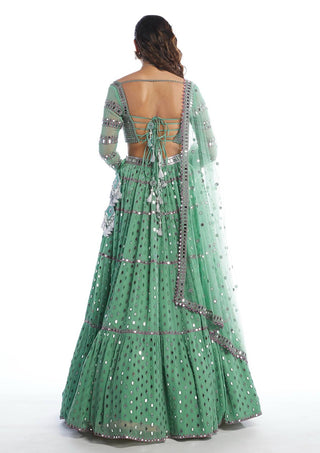 Vvani By Vani Vats-Mint Tiered Lehanga Set-INDIASPOPUP.COM